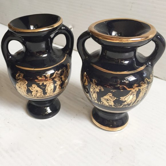Lot of 4 Vintage Greek Mythology Ceramic w/ 24k Gold Trim: Trinket Vase Pitcher - Picture 7 of 12